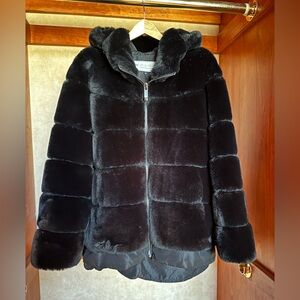 Black Faux Fur Zip-Front Jacket - Women's Coat